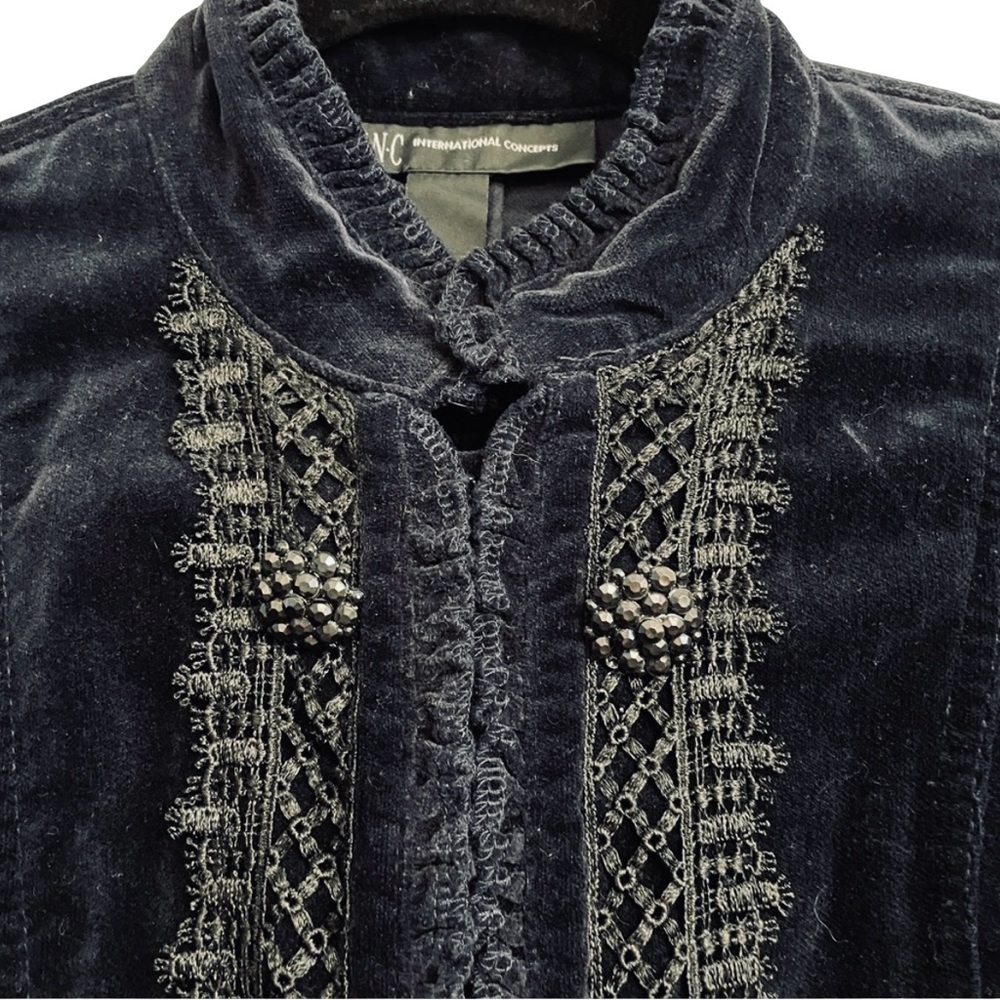 Medium INC Unique Blue Velvet and Black Brocade Jacket - Picture 3 of 10